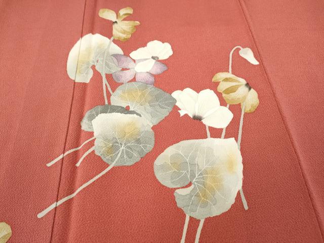 平和屋着物●華道家　楠目ちづ　訪問着　枝花文　鬼しぼ縮緬　正絹　逸品　CABH9768ut