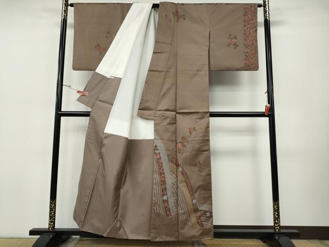 平和屋着物●訪問着　本場縞大島紬　刺繍　舞花鹿の子文　金彩　正絹　逸品　CABH9775ut