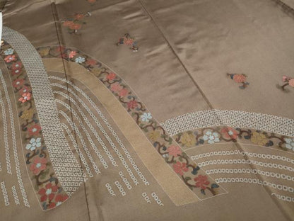 平和屋着物●訪問着　本場縞大島紬　刺繍　舞花鹿の子文　金彩　正絹　逸品　CABH9775ut
