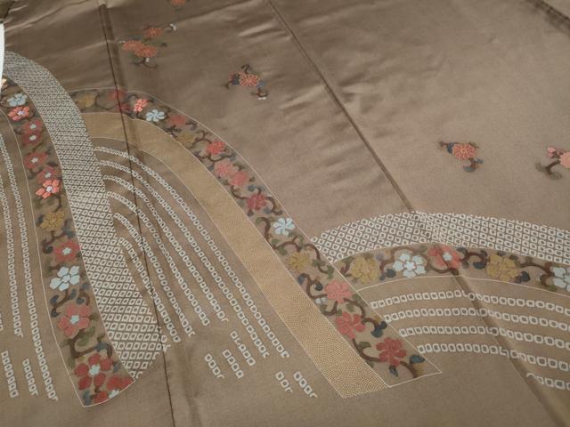 平和屋着物●訪問着　本場縞大島紬　刺繍　舞花鹿の子文　金彩　正絹　逸品　CABH9775ut