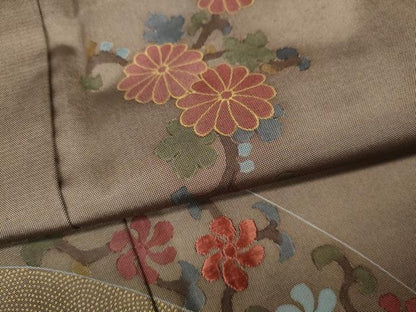 平和屋着物●訪問着　本場縞大島紬　刺繍　舞花鹿の子文　金彩　正絹　逸品　CABH9775ut