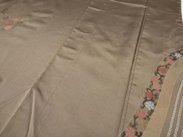 平和屋着物●訪問着　本場縞大島紬　刺繍　舞花鹿の子文　金彩　正絹　逸品　CABH9775ut