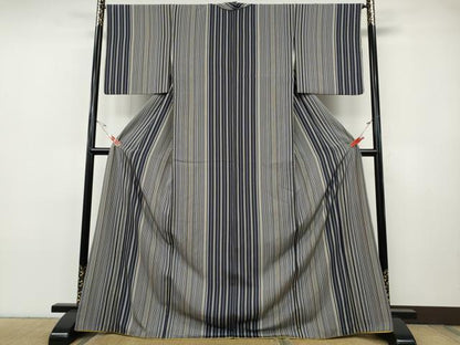 平和屋着物●上質な小紋　縞　正絹　逸品　CABH9778ut