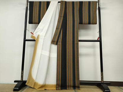 平和屋着物●上質な小紋　縞　正絹　逸品　CABH9783ut