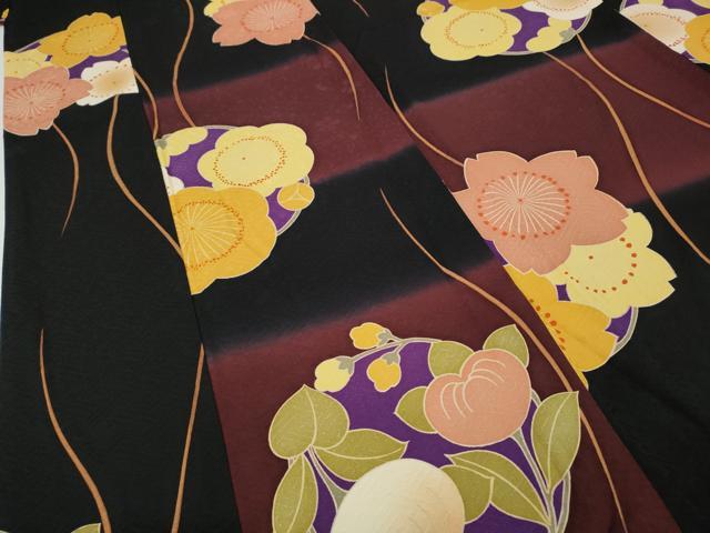 平和屋着物●豪華振袖　立涌花丸文　暈し染め　黒地　正絹　逸品　CABH9791ut