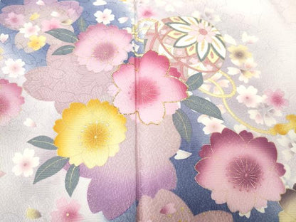 平和屋着物●豪華振袖　刺繍　舞花鞠文　暈し染め　金彩　京都きもの友禅扱い　正絹　逸品　CABH9792ut