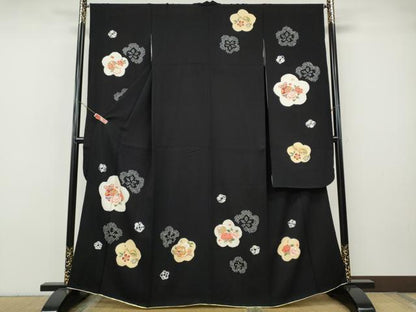 平和屋着物●豪華振袖　絞り　櫛　簪　鈴　舞花文　黒地　金彩　正絹　逸品　CABH9793ut