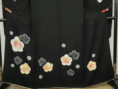 平和屋着物●豪華振袖　絞り　櫛　簪　鈴　舞花文　黒地　金彩　正絹　逸品　CABH9793ut