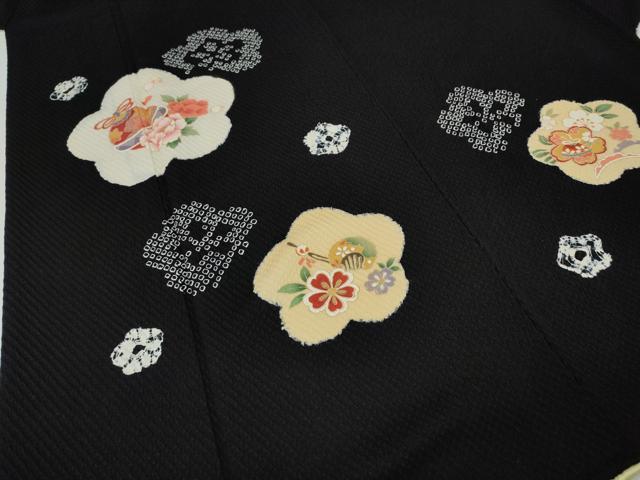 平和屋着物●豪華振袖　絞り　櫛　簪　鈴　舞花文　黒地　金彩　正絹　逸品　CABH9793ut
