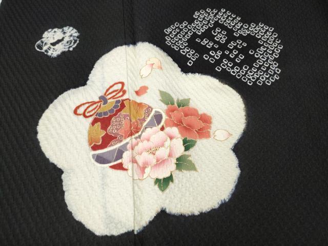 平和屋着物●豪華振袖　絞り　櫛　簪　鈴　舞花文　黒地　金彩　正絹　逸品　CABH9793ut
