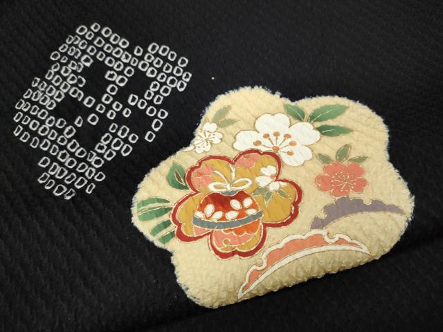 平和屋着物●豪華振袖　絞り　櫛　簪　鈴　舞花文　黒地　金彩　正絹　逸品　CABH9793ut