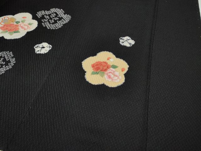 平和屋着物●豪華振袖　絞り　櫛　簪　鈴　舞花文　黒地　金彩　正絹　逸品　CABH9793ut