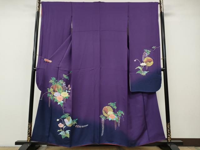 平和屋着物●豪華振袖　手描き　雪輪花文　暈し染め　金彩　正絹　逸品　CABH9794ut