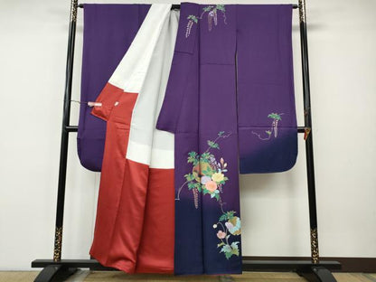 平和屋着物●豪華振袖　手描き　雪輪花文　暈し染め　金彩　正絹　逸品　CABH9794ut