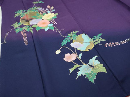 平和屋着物●豪華振袖　手描き　雪輪花文　暈し染め　金彩　正絹　逸品　CABH9794ut