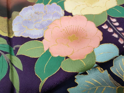 平和屋着物●豪華振袖　手描き　雪輪花文　暈し染め　金彩　正絹　逸品　CABH9794ut