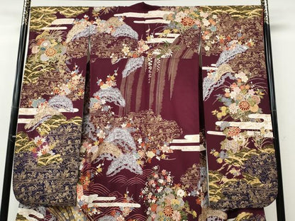平和屋着物●豪華振袖　駒刺繍　エ霞渡橋花車文　金銀彩　正絹　逸品　CABH9795ut