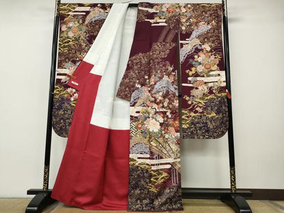 平和屋着物●豪華振袖　駒刺繍　エ霞渡橋花車文　金銀彩　正絹　逸品　CABH9795ut