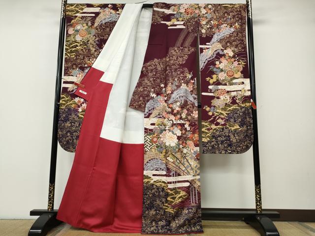 平和屋着物●豪華振袖　駒刺繍　エ霞渡橋花車文　金銀彩　正絹　逸品　CABH9795ut