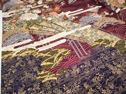 平和屋着物●豪華振袖　駒刺繍　エ霞渡橋花車文　金銀彩　正絹　逸品　CABH9795ut