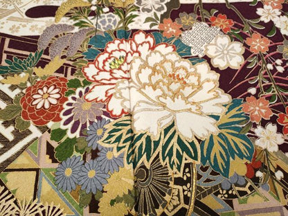 平和屋着物●豪華振袖　駒刺繍　エ霞渡橋花車文　金銀彩　正絹　逸品　CABH9795ut