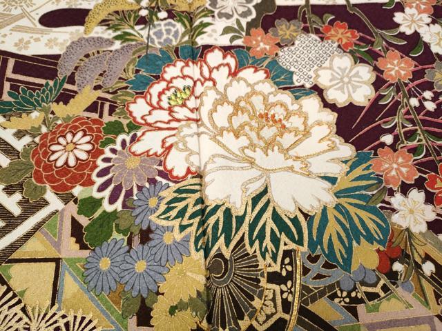 平和屋着物●豪華振袖　駒刺繍　エ霞渡橋花車文　金銀彩　正絹　逸品　CABH9795ut