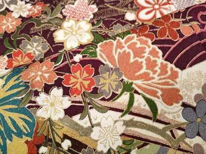 平和屋着物●豪華振袖　駒刺繍　エ霞渡橋花車文　金銀彩　正絹　逸品　CABH9795ut