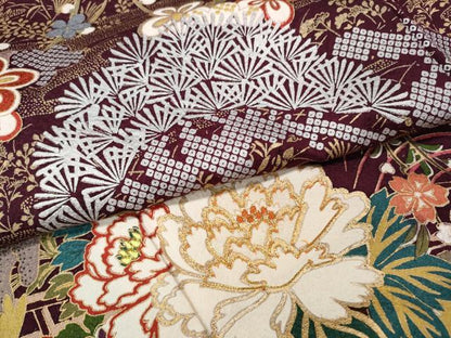 平和屋着物●豪華振袖　駒刺繍　エ霞渡橋花車文　金銀彩　正絹　逸品　CABH9795ut