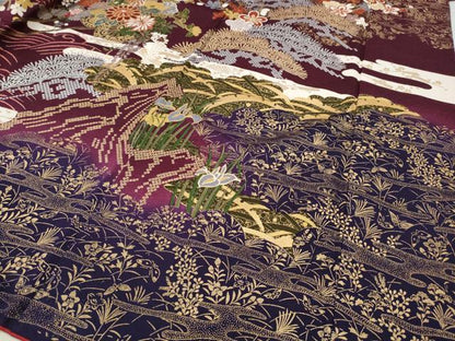 平和屋着物●豪華振袖　駒刺繍　エ霞渡橋花車文　金銀彩　正絹　逸品　CABH9795ut
