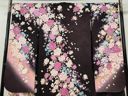 平和屋着物●豪華振袖　刺繍　ラインストーン　舞花文　暈し染め　金銀彩　正絹　逸品　CABH9800ut