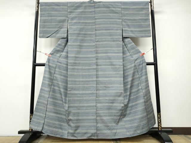 平和屋着物●上質な紬　横段文　正絹　逸品　CABH9801ut