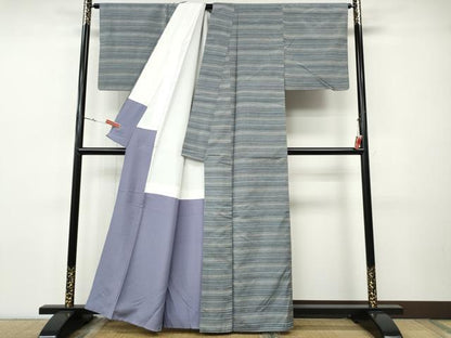 平和屋着物●上質な紬　横段文　正絹　逸品　CABH9801ut