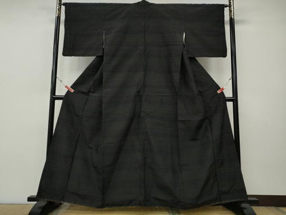 平和屋着物●上質な紬　横段文　正絹　逸品　CABH9802ut
