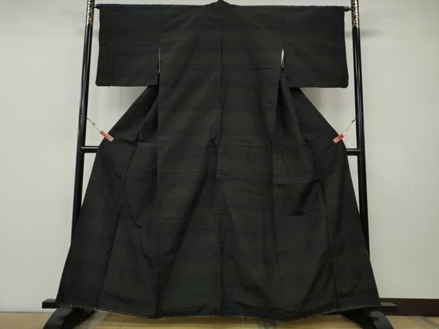 平和屋着物●上質な紬　横段文　正絹　逸品　CABH9802ut