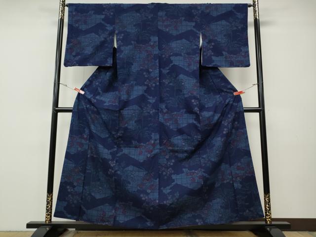 平和屋着物●本場結城紬　重要無形文化財　100亀甲　雲取り草花文　正絹　逸品　CABH9804ut