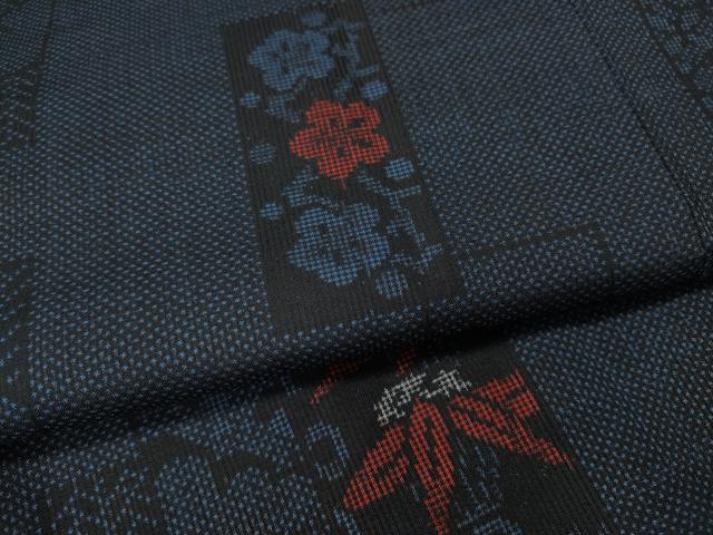 平和屋着物●本場大島紬　7マルキ　短冊重ね笹梅文　正絹　逸品　CABH9805ut