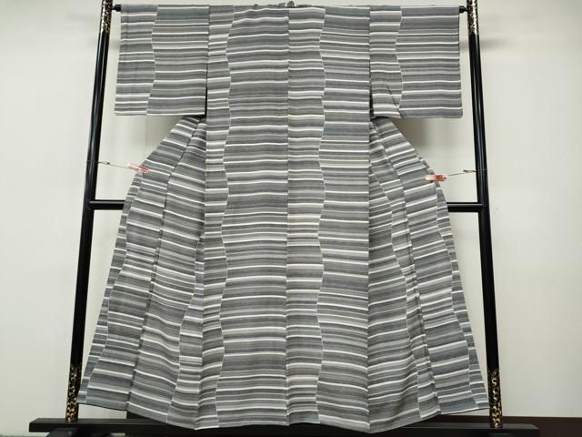 平和屋着物●上質な小紋　立涌横段文　黒地　正絹　逸品　CABH9808ut