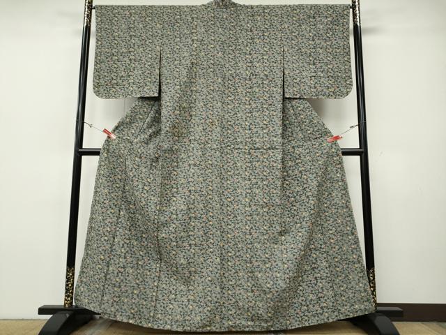 平和屋着物●上質な紬　型染め　蔦の葉花文　正絹　逸品　CABH9809ut