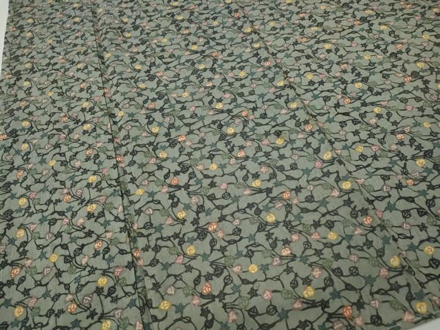 平和屋着物●上質な紬　型染め　蔦の葉花文　正絹　逸品　CABH9809ut