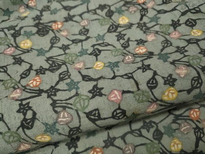 平和屋着物●上質な紬　型染め　蔦の葉花文　正絹　逸品　CABH9809ut