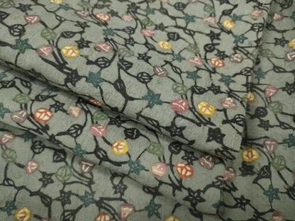 平和屋着物●上質な紬　型染め　蔦の葉花文　正絹　逸品　CABH9809ut