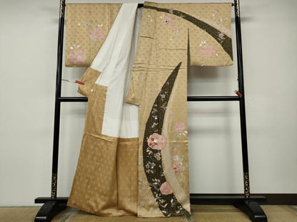 平和屋着物●訪問着　駒刺繍　絞り　草花文　金彩　鈴乃屋扱い　正絹　逸品　CABH9813ut