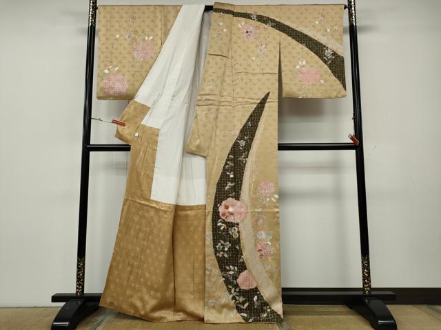 平和屋着物●訪問着　駒刺繍　絞り　草花文　金彩　鈴乃屋扱い　正絹　逸品　CABH9813ut