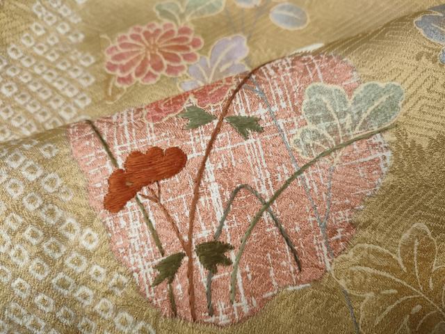 平和屋着物●訪問着　駒刺繍　絞り　草花文　金彩　鈴乃屋扱い　正絹　逸品　CABH9813ut
