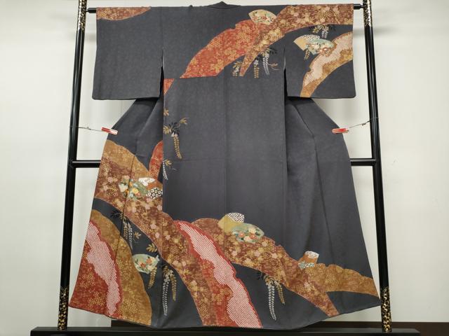 平和屋着物●訪問着　駒刺繍　絞り　地紙花文　金彩　正絹　逸品　CABH9815ut