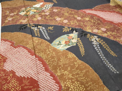 平和屋着物●訪問着　駒刺繍　絞り　地紙花文　金彩　正絹　逸品　CABH9815ut