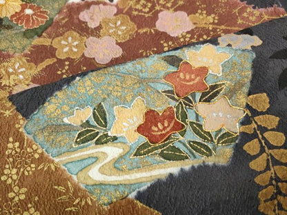 平和屋着物●訪問着　駒刺繍　絞り　地紙花文　金彩　正絹　逸品　CABH9815ut
