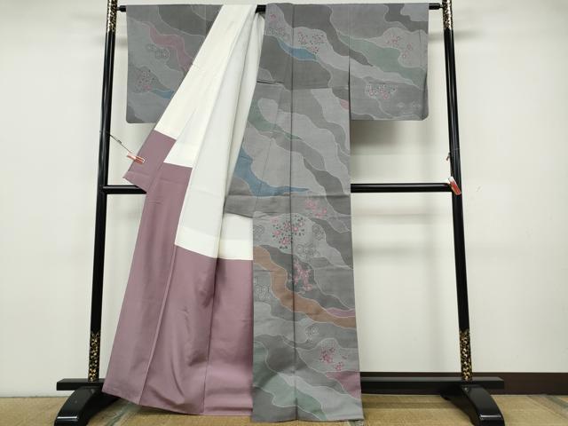 平和屋着物●訪問着　紬地　道長亀甲花文　正絹　逸品　CABH9819ut