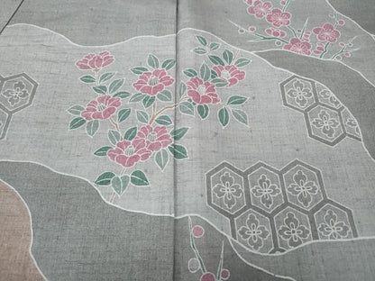 平和屋着物●訪問着　紬地　道長亀甲花文　正絹　逸品　CABH9819ut