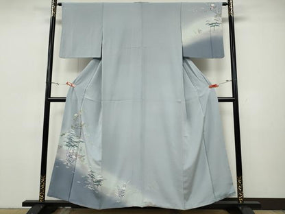 平和屋着物●訪問着　友禅　風景船草花文　暈し染め　正絹　逸品　CABH9826ut